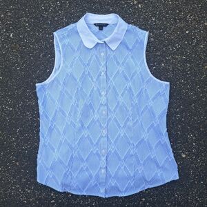 Brooks Brothers Size 14 Women Blue Chevron Striped Tank Top Collared Large Shirt